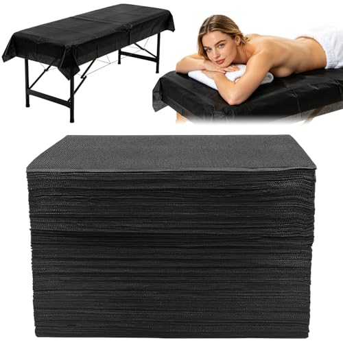 100PCS Disposable Massage Table Sheets, 71” x 31.5” Disposable Massage Bed Covers, Breathable Non-Woven Fabric Tattoo Bed Sheets, Single Use Hygiene Sheet for SPA Centers, Beauty Salons, Hotels(Black)
