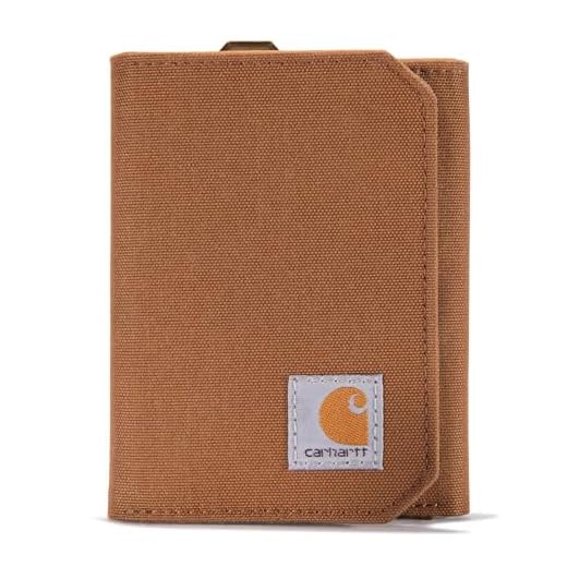 Carhartt Trifold Wallet, Durable for Men, Available in Leather and Canvas Styles, Nylon Duck (Carhartt Brown), One Size US