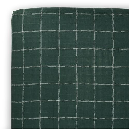 Image of Little Unicorn Fitted Crib Sheet | 100% Cotton Muslin | Super Soft | Sized for Standard Baby Crib & Toddler Mattress | Machine Washable | 52” x 28” x 6” (Evergreen Plaid)