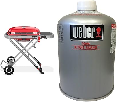 Weber 18206 Barbecue Stove, BBQ, Portable Gas Grill, Red, Foldable, Integrated Cart, Easy Ignition, Built-in Thermometer, 9030013