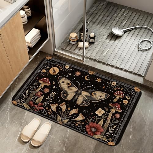 ZTHLL Black Poppy Moth Bathroom Rugs,Mushroom Moon...
