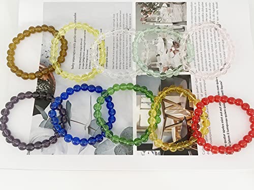 Srobenz 15 Pcs Crystal 8Mm Round Beaded Bracelet Set Healing Glass Stretch Bracelets For Women Girl Men Round Beads Elastic Bracelets #TOP5