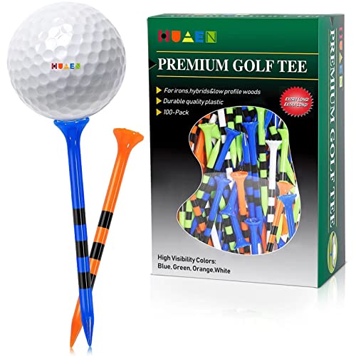 Huaen Golf Tees Plastic Tees 100 Pack 3-1/4 Inch Unbreakable Long Tees Bulk,Low Friction And Resistance (Stripe) #TOP28