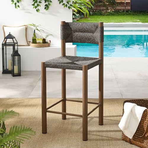 Modway Parkland Outdoor Wicker Counter Stools Set of 2 in Walnut — Counter Height Rattan Patio Stools with Backrest — All-Weather Outdoor Accent Stools for Backyard, Porch, or Balcony by Modway - Image 6