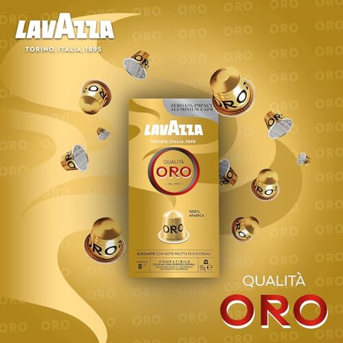 Image of Lavazza Qualit Oro, Nespresso Compatible Aluminium Capsules, Zero Co2 Impact, 2 Pack Of 10 Capsules, 55 Gram