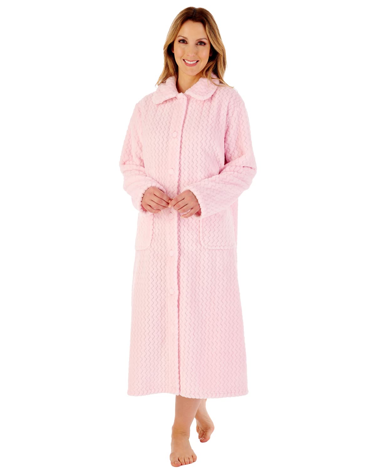 Slenderella HC02316-PK Women's Pale Pink Button Front Dressing Gown XXLarge