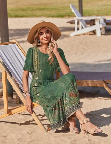 Image of Zeagoo Womens Summer Dresses 2026 Casual Midi Dress Flowy Sundress Ruffle Short Sleeve Tiered Dresses A Line Boho Dress