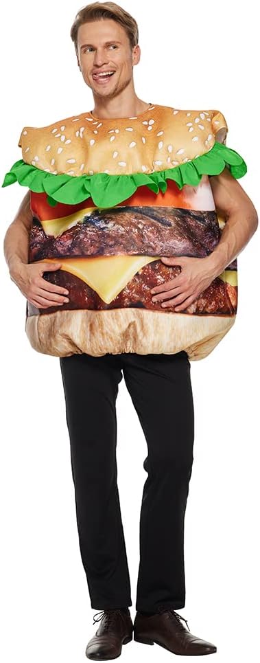 Adult Hamburger Costume Funny Food Party Halloween Suit
