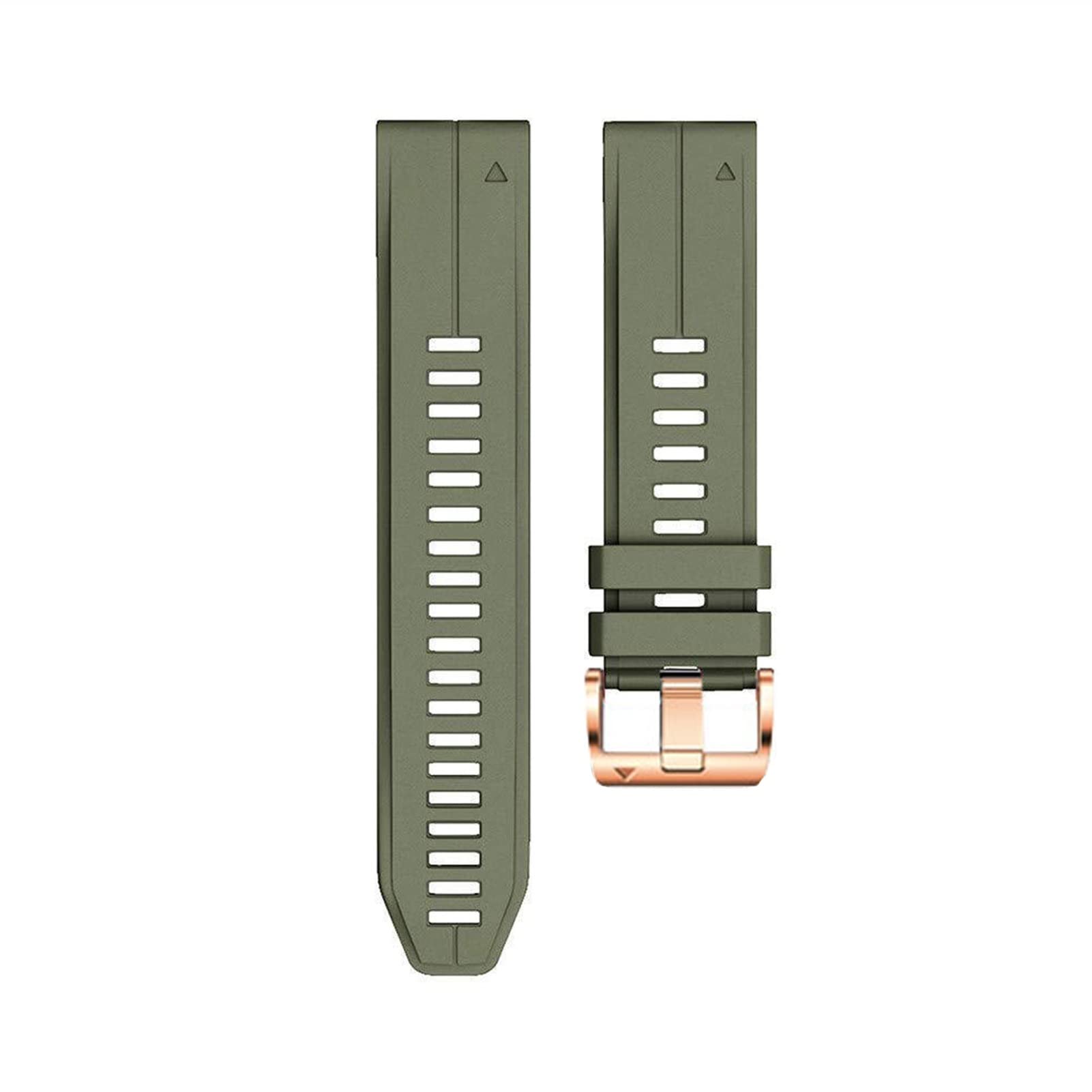 Bracelet Garmin Fenix 7S 6S 5S en silicone vert armée de 20 mm avec une boucle or rose