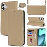 【Hamany】 対応 iphone 17 ケース 手帳型 ショルダー あいふおん17ケース 財布型 スマホストラップ カード収納 スタンド機能 スマホケース iphone 17 マグネット式 女性 アイフォン17 ケース 肩がけ 首掛け 斜め掛け ショルダーバッグ 携帯カバー -砂色