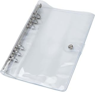 A5 Binder Cover Silver 6 Ring Binder with Clear Soft PVC Interlayer Pocket Planner Folder Refillable Budget Notebook Shell Protector for Organizer Binding Accessories (A5)