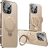 Custodia Magnetica in Pelle per iPhone 16 Pro Max con Supporto Magnetico, [Compatibile con la Ricarica Wireless] Cover Sottile Pelle PU e Telaio Galvanizzato Antiurto per iPhone 16 Pro Max(Oro)