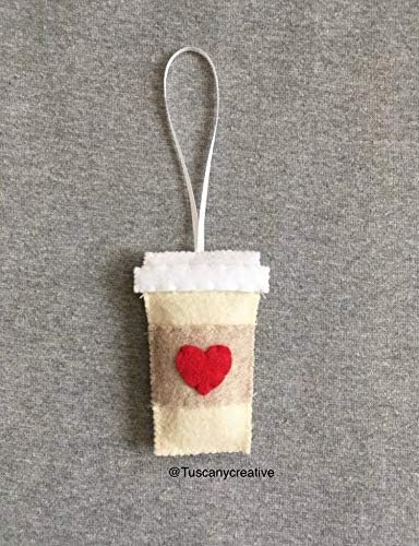 Coffee to Go Ornament in Felt with Red Heart