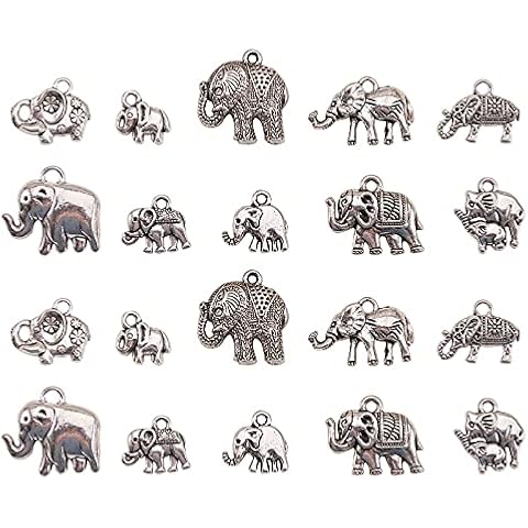 Stiesy 50pcs/Box Antique Silver Color Animal Elephant Pendant Charms Bulk for Necklace Bracelet Jewelry Making Craft Cover