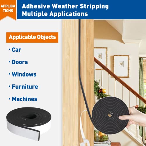Magzo Wide Weather Stripping Door Seal 2 Inches W X 3/8 Inch T, Adhesive Closed Cell Foam Tape Shock-Absorbing, Total Length 6.5 Feet (1 Roll) #TOP5
