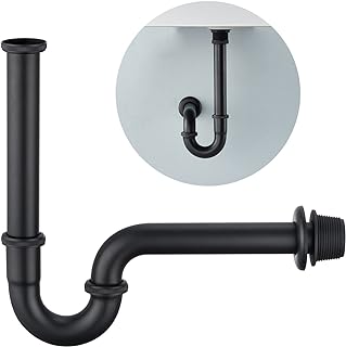 Heixutas Brass P Trap Bathroom Sink : 1 1/4 Sink Trap with Adjustable Height - Matte Black Bottle P-Trap with Slip Joint Extension Tube - U-Shape Basin Sink Plumbing/Pipe Replacement Kit