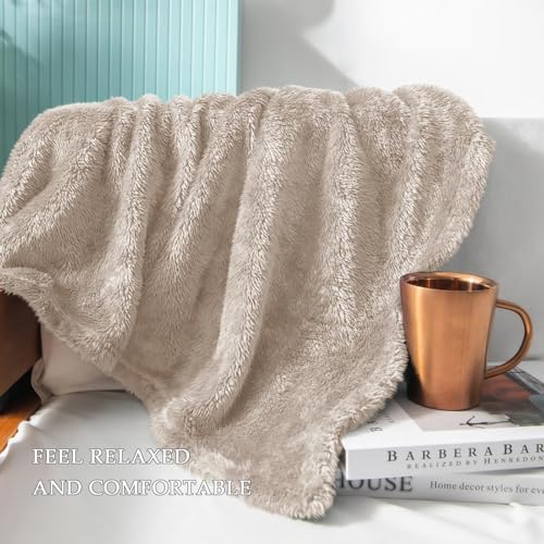 Image of Exclusivo Mezcla Plush Fuzzy Fleece Throw Blanket Extra Large, Super Soft, Fluffy and Warm Blankets for Couch, Bed, All Season (Camel, 50x70 inches)