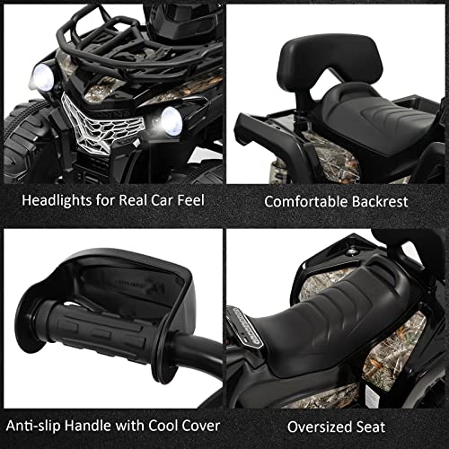 Costzon Kids Atv, 12V Battery Powered Electric Vehicle W/Music, Headlights, Mp3, Spring Suspension, High & Low Speed, Treaded Tires, Storage Basket, Ride On 4 Wheeler Quad For 3-8 Years Old (Black) #TOP5