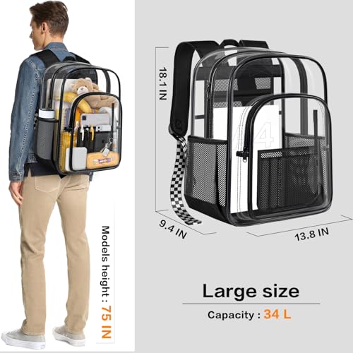 Image of PAMANO Clear Backpack Transparent Heavy Duty Bookbag See Through Bag for College Work Travel Security, Black XL