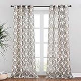 RYB HOME 95 inches Linen Blend Sheer Curtains with Leaves Pattern - Grommet Farmhouse Drapes for Sliding Door Room Divider, 2 Panels, W 50 x L 95 inches, Yellow & Black