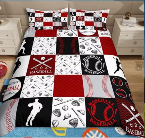 NDXRWDZR Housse de Couette 90x190 Enfant Baseball Parure de Lit 1 Personne avec Fermeture Éclair Confortable Respirant Microfibre Housse de Couette et 2 Taie d'oreiller 65x65 cm