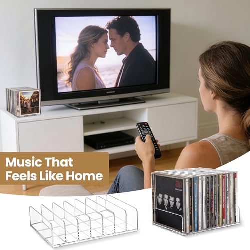 image for CELSOL Clear Acrylic CD Holder 2 Pack - CD Storage Rack DVD Organizer 