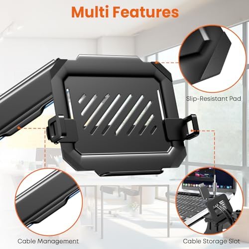 Putilsen Mount 2-in-1 Laptop Wall Mount with Detachable Tray for 12-17" Laptops & Monitors - Gas Spring Adjustable Arm, Full Motion Articulating Stand Holds 2.2-19.8 lbs, Black — additional product view