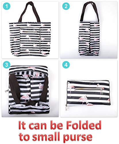 Women Beach Tote Utility Bag With Zipper, Black Stripe Foldable Cute Large Swim Pool Waterproof Bag For Travel, Gym, Yoga, Mom In Law Female Friend Sister Wife Girlfriend Good Gift #TOP2