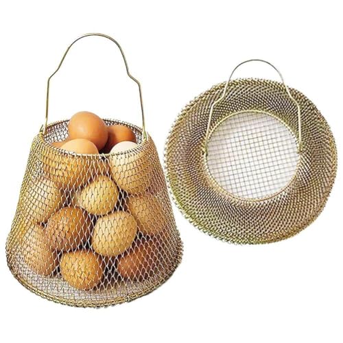 Tsffae Cestas Plegables para Huevos, Cesta De Alambre Portátil para Recoger Huevos, Cesta De Frutas De Metal con Asa, Decoración De Encimera De Cocina para Hogar De Granja