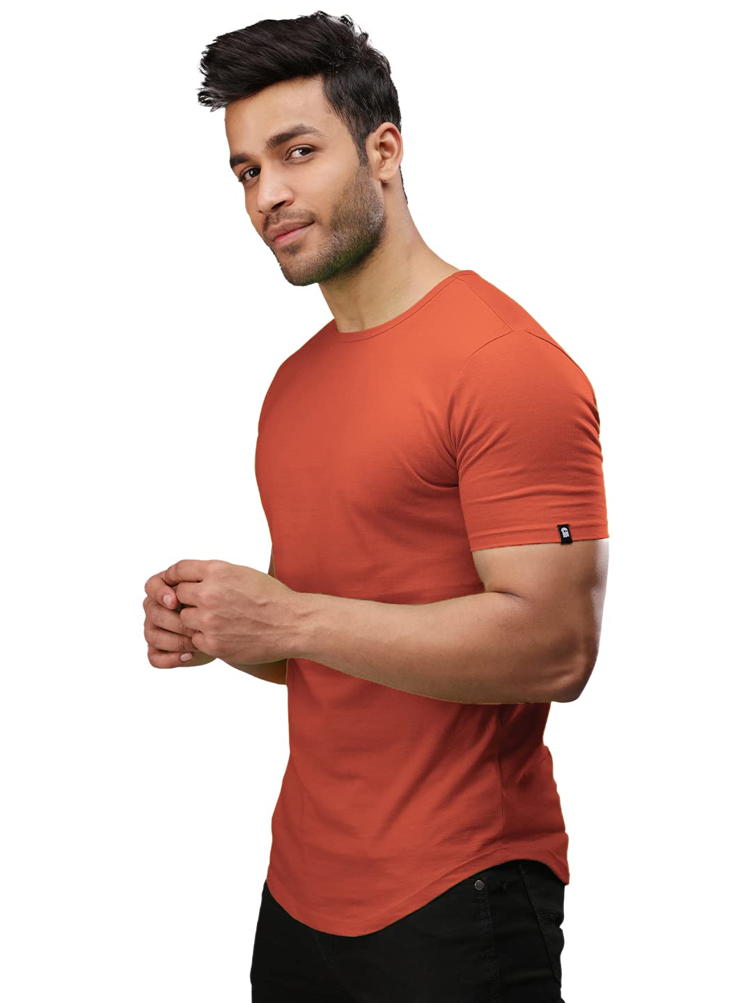 The Souled Store Rust Red Mens and Boys Solid Supima Cotton Drop Cut T-Shirts