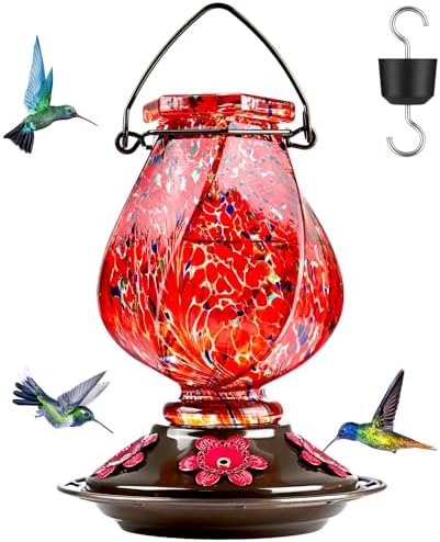 BOLITE Hummingbird Feeder, Hand Blown Glass Hummingbird Feeders f...