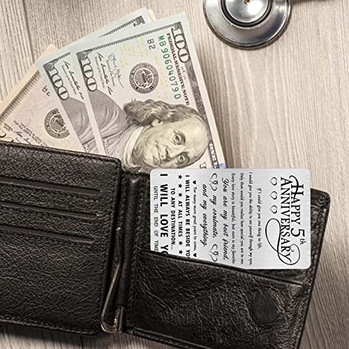 Alotozo 5th Anniversary Card Gifts for Husband Him, Happy 5 Years Wedding Anniversary Engraved Wallet Card Gift for Her Boyfriend Men3
