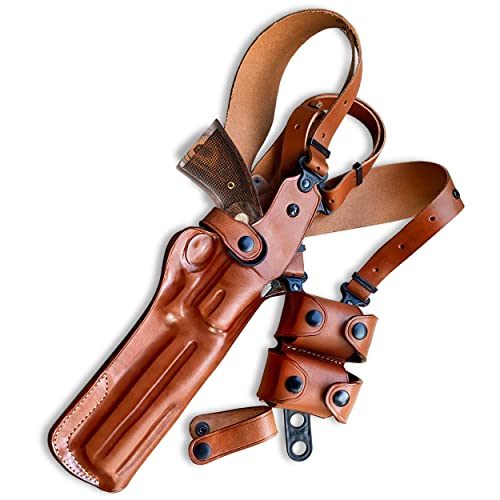 Premium Leather Vertical Shoulder Holster System With Double Speed Loader, Colt Python 357 Revolver 6" Bbl, Right Hand Draw, Brown Color #1306# #TOP2