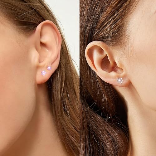 JUANKIKI 12 Pairs Screw-Back Earrings Suitable for Women 316l Stainless Steel Hypoallergenic With Cute Heart-Shaped Cz Flower and Pearl Ball Inlays A Gift For Women — view 6