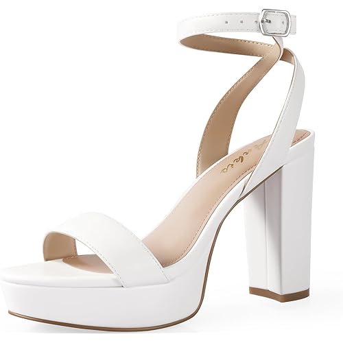 Ankis Platform Heels for Women 4 Inches Chunky Heels Sandals for Women Comfy Open Toe Block Heeled Sandals Nude White Silver Gold Black Ankle Strappy Heels for Women