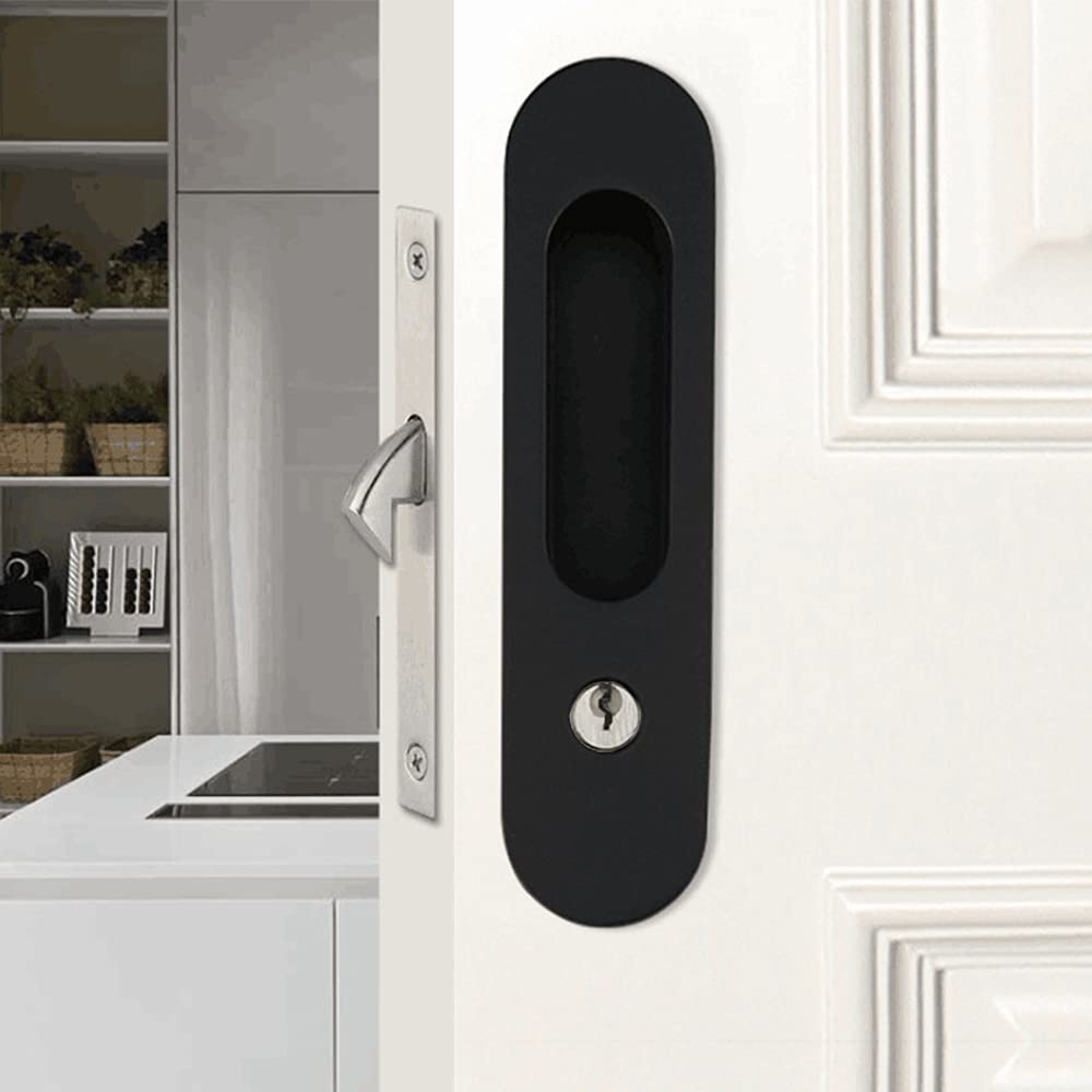 Buy Gifsin 7.1\" Privacy Pocket Door Lock Hardware,Invisible Door Lock Hardware Invisible Door Lock Handle With Keys Recessed Door Handle For Pocket Sliding Door Lock Furniture Hardware Matte Black