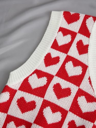 Floerns Women's Cute Heart Print V Neck Sleeveless Sweater Vest Knit Top3