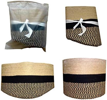 Jute Rope Woven Plant Basket - 28 cm/ 11 Inch | Round Beige & Black Multipurpose Storage Basket for Home Decor, Indoor Floor Plant & Laundry | For Modern New Home Gifts, Plant Lovers Presents
