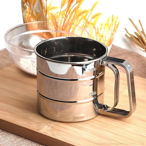 Polvilhador Peneira Inox C/Gatilho 250ml Para Farinha Açúcar Tapioca