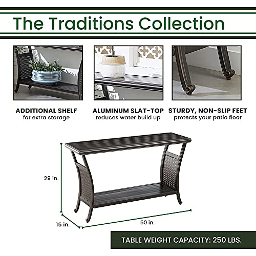 Hanover Traditions Outdoor Patio 50" Slat Top Console Table, 2 Shelf, Brushed Bronze Finish, Rust-Resistant, All-Weather-Tradcontbl #TOP2