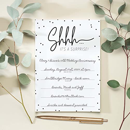 Canopy Street Surprise Party Fill In Invitations / 25 General Invites With White Envelopes / 5" X 7" Modern All Occasion Black And White Confetti Invites/Birthday Party Announcements #TOP2