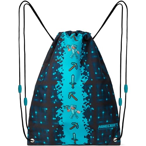 Minecraft Bolsa infantil com cordão – Bolsa de natação com cordão creeper para escola, esportes, bolsa de PE, Azul/preta, One Size, Bolsa com cordão