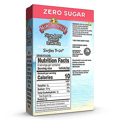 Margaritaville Singles To Go Water Drink Mix - Strawberry Daiquiri, 6 Count (Pack of 3)