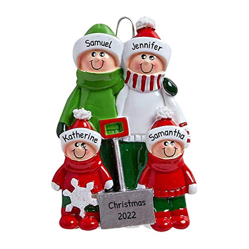Personalized Snow Shovel Family of 4 Christmas Tree Ornament 2019 - Cute Parent