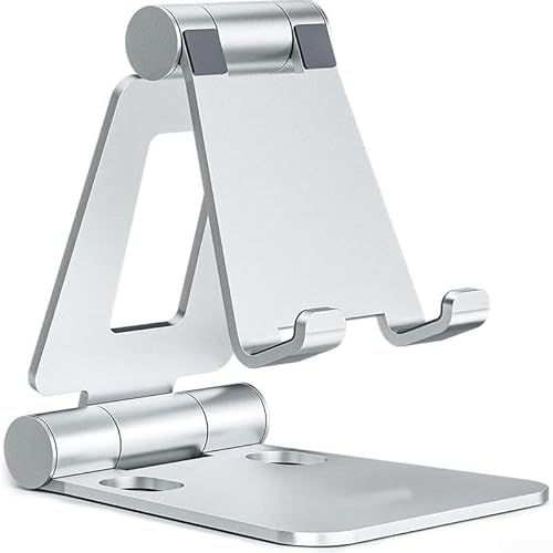 GLOBALHUT Soporte plegable ajustable para teléfono para soporte superior de escritorio, construcción de aleación de aluminio resistente (negro)