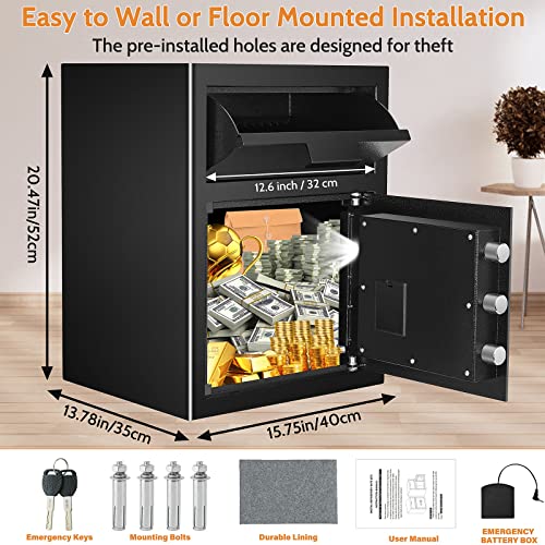 2.6 Cubic Fireproof Depository Safe Box With Slot, Anti-Theft Business Security Drop Safe With Combination Lock, Quick Place Large Lock Box For Cash, Mail, Checks, Document, Father‘s Day Gifts #TOP6