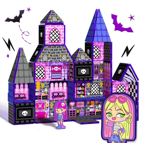 GobiDex Magnetic Doll House Building Toys for Girls with Two Figures Haunted Castle Magnetic Tiles Playset for Kids Ages 4-8 STEM Sensory Birthday Girls Ages 3+