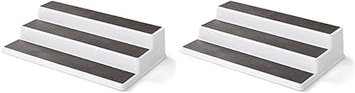 Miniatura 11 de Copco Organizador de especias de 3 niveles para armario o despensa, estante escalonado antideslizante de 10 pulgadas, diseño blanco/gris que