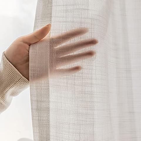 White Semi Sheer Curtains for Living Room 84 Inches Long, Linen Textured Pinch Pleat Sheer Window Panels for Bedroom Wrinkle Free Curtain Drapes, 52W x 84H Inches, 2 Panels Sets Cover