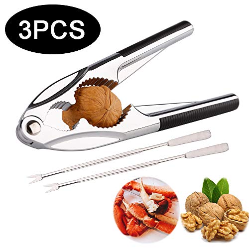 TOPZEA Multipurpose Walnut Nutcracker Tool with 2 Needles,Kitchen Tools for Crackers,Lobster,Crab Leg(3 pieces)